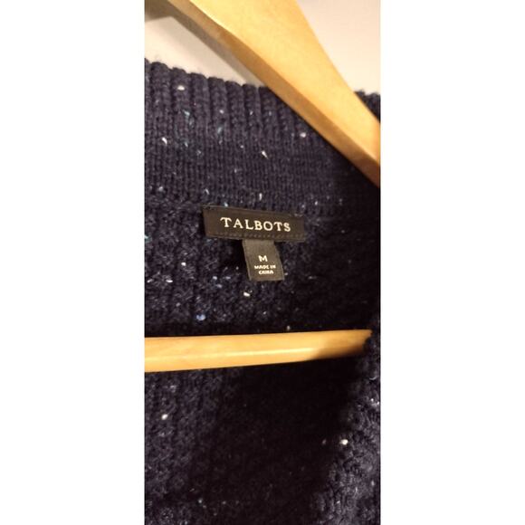Talbots Textured Sabrina Sweater - Donegal Speckled Blue Size Medum Cotton Blend - Picture 9 of 11